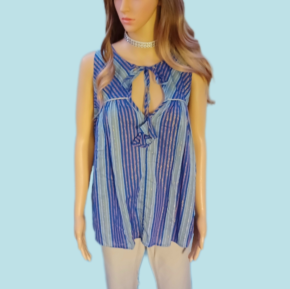 💙NEW!Blue cinch back relaxed fit tank top L